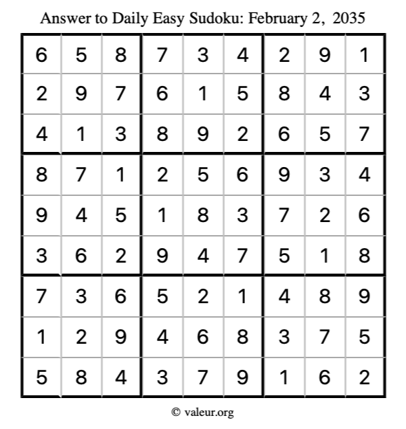 Answer to easy sudoku February 2, 2035