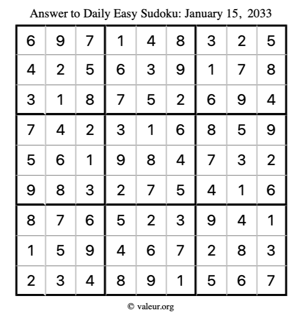Answer to easy sudoku January 15, 2033