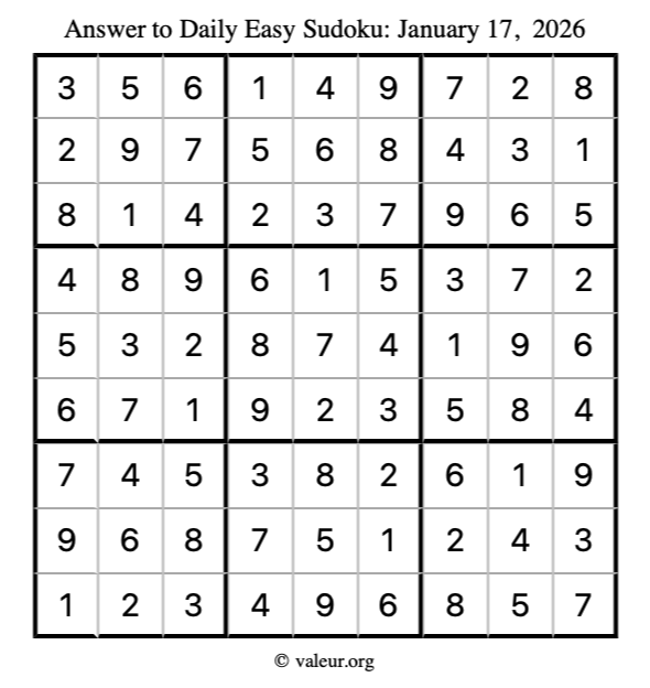 Answer to easy sudoku January 17, 2026