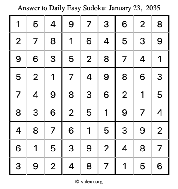Answer to easy sudoku January 23, 2035