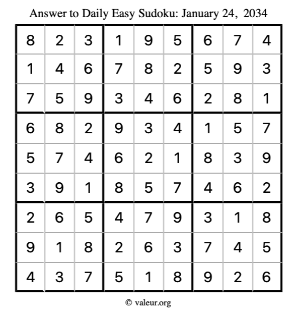 Answer to easy sudoku January 24, 2034