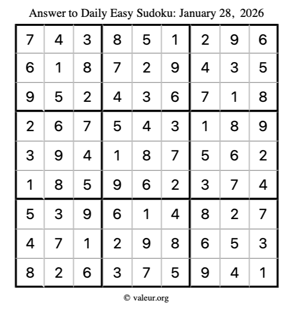 Answer to easy sudoku January 28, 2026