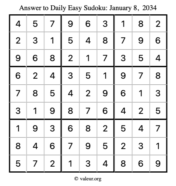Answer to easy sudoku January 8, 2034