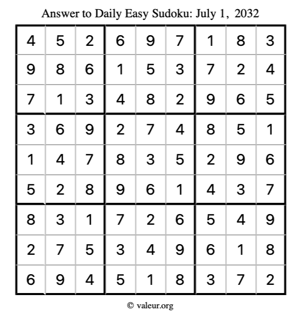 Answer to easy sudoku July 1, 2032