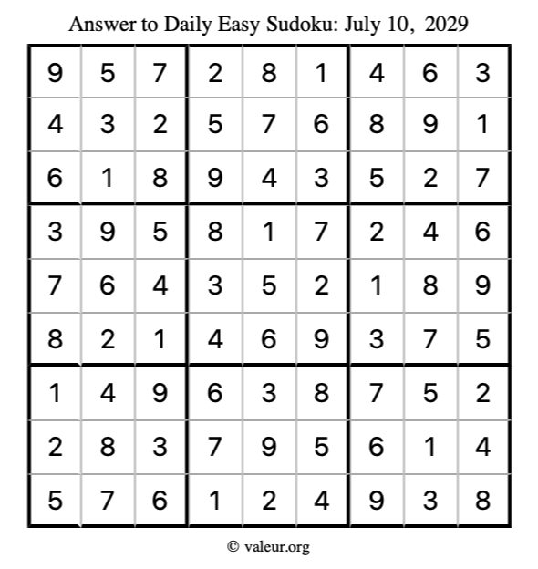 Answer to easy sudoku July 10, 2029