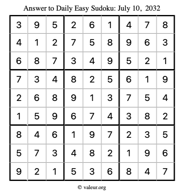 Answer to easy sudoku July 10, 2032