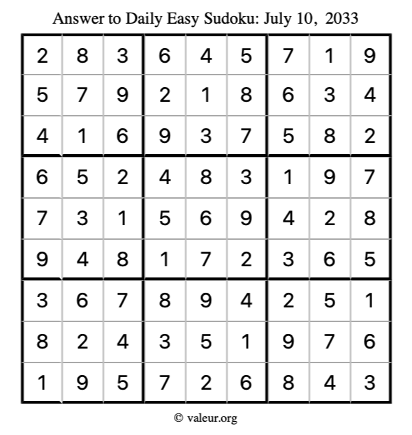 Answer to easy sudoku July 10, 2033