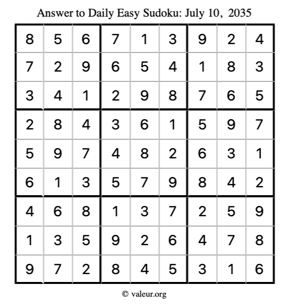 Answer to easy sudoku July 10, 2035