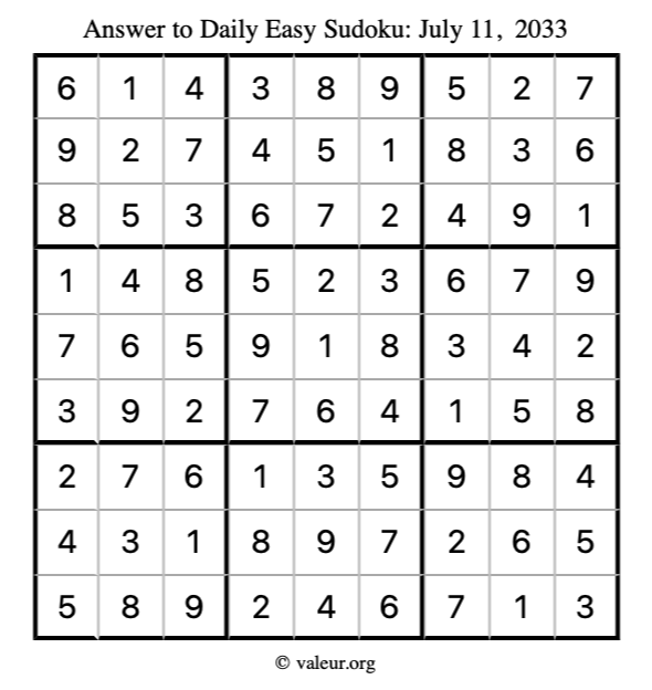 Answer to easy sudoku July 11, 2033