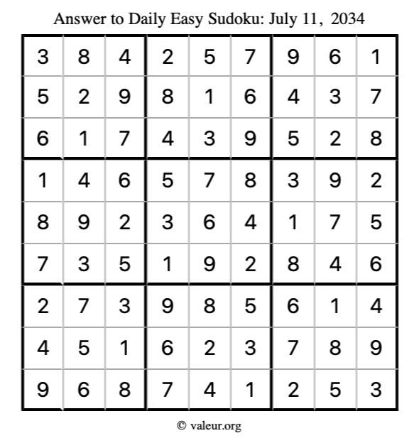 Answer to easy sudoku July 11, 2034