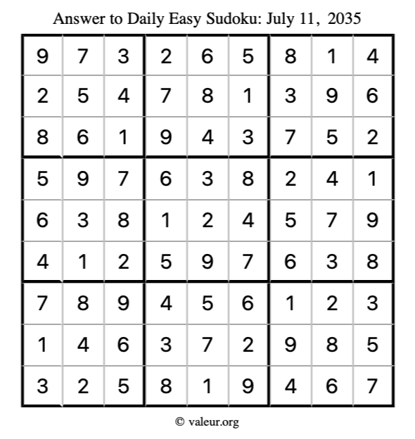 Answer to easy sudoku July 11, 2035