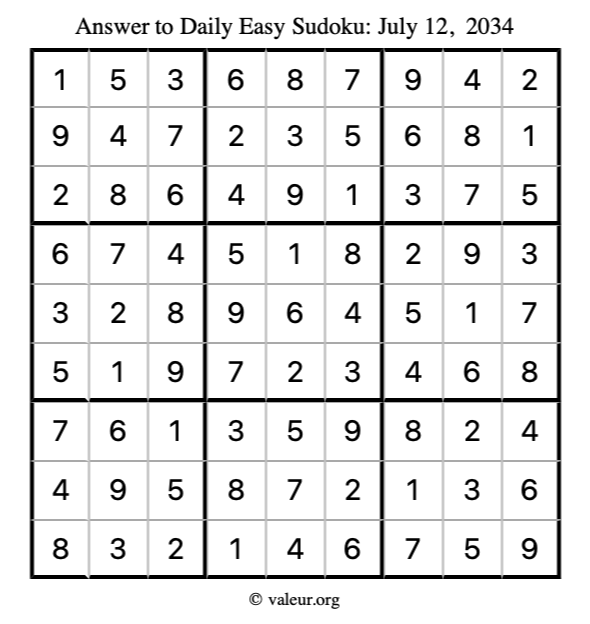 Answer to easy sudoku July 12, 2034