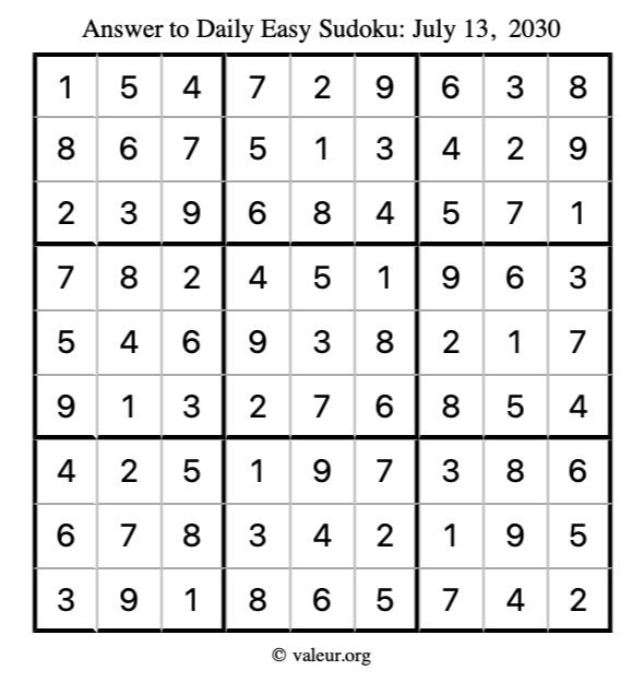 Answer to easy sudoku July 13, 2030