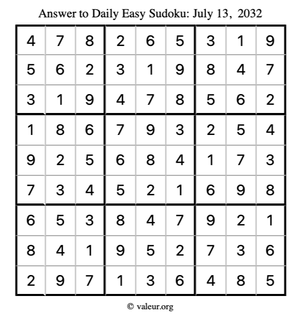 Answer to easy sudoku July 13, 2032