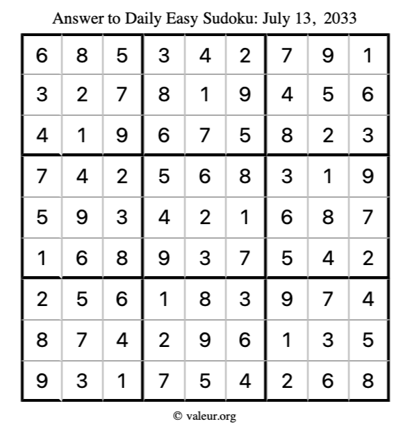 Answer to easy sudoku July 13, 2033