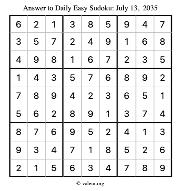 Answer to easy sudoku July 13, 2035