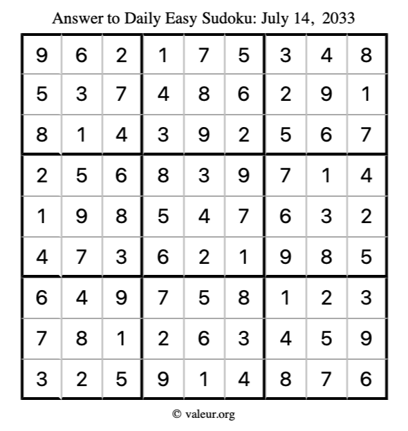 Answer to easy sudoku July 14, 2033