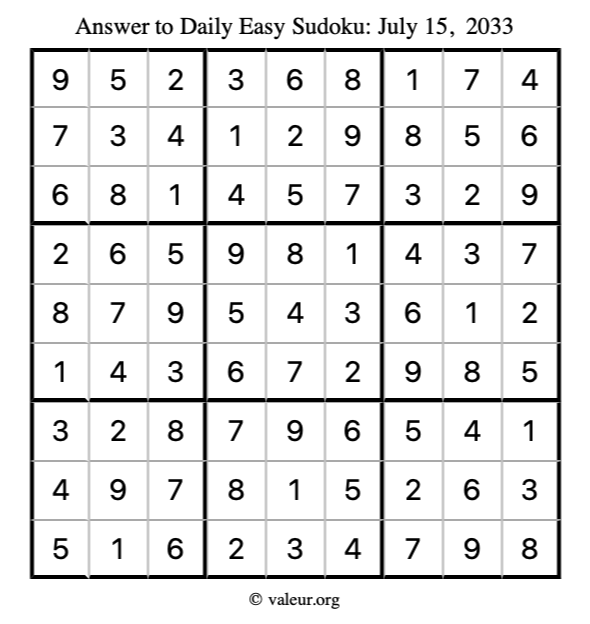 Answer to easy sudoku July 15, 2033