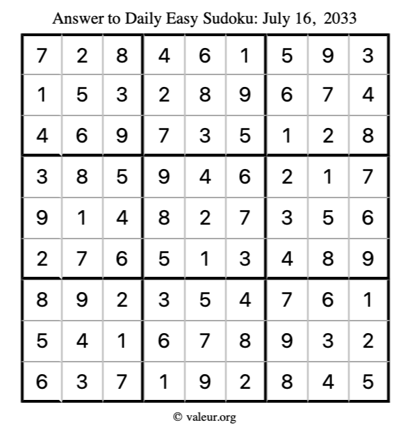 Answer to easy sudoku July 16, 2033