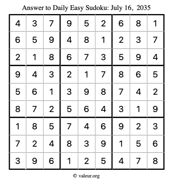 Answer to easy sudoku July 16, 2035