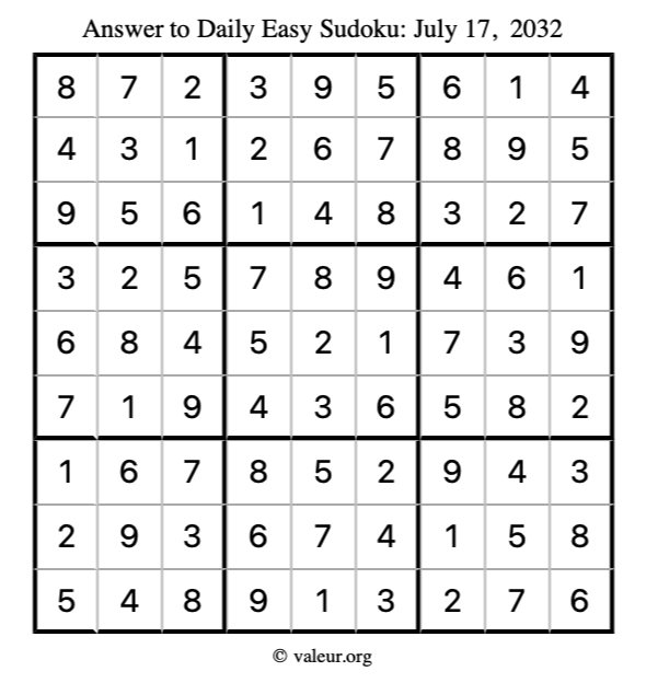 Answer to easy sudoku July 17, 2032