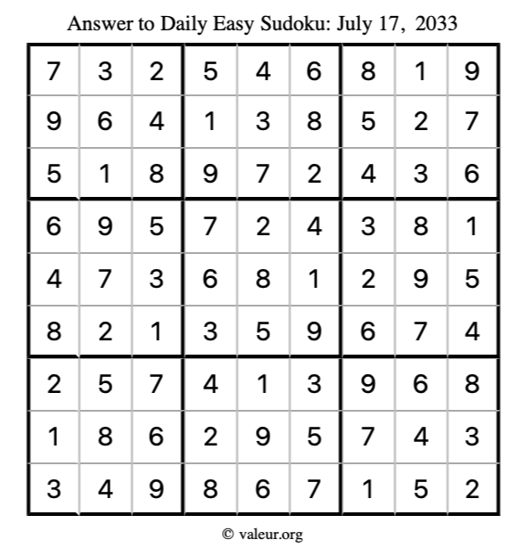 Answer to easy sudoku July 17, 2033