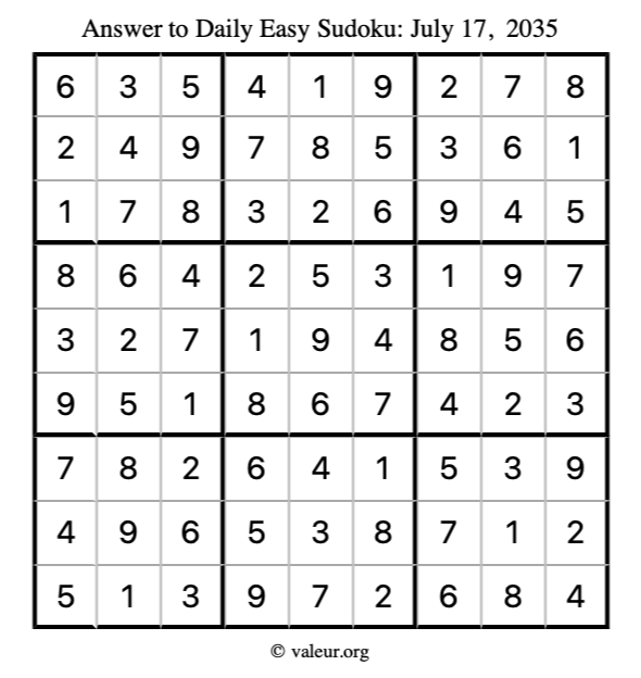 Answer to easy sudoku July 17, 2035