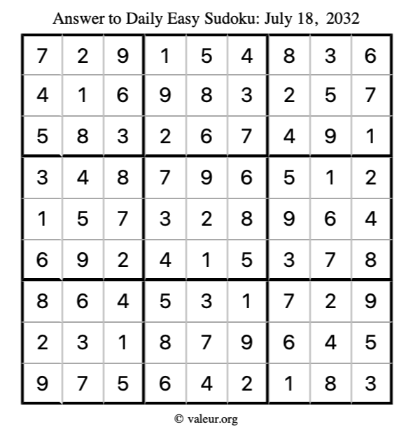 Answer to easy sudoku July 18, 2032