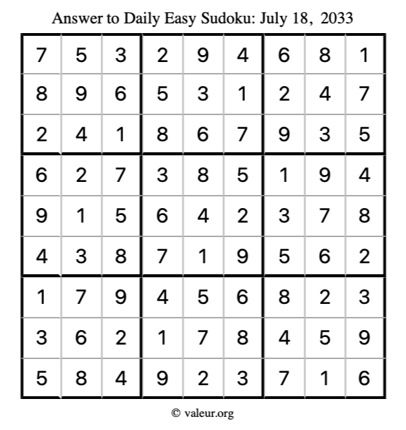 Answer to easy sudoku July 18, 2033