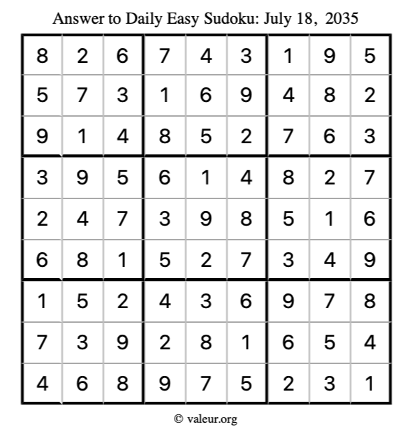 Answer to easy sudoku July 18, 2035