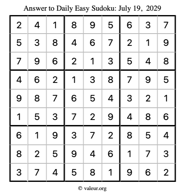 Answer to easy sudoku July 19, 2029