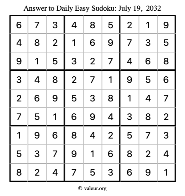 Answer to easy sudoku July 19, 2032