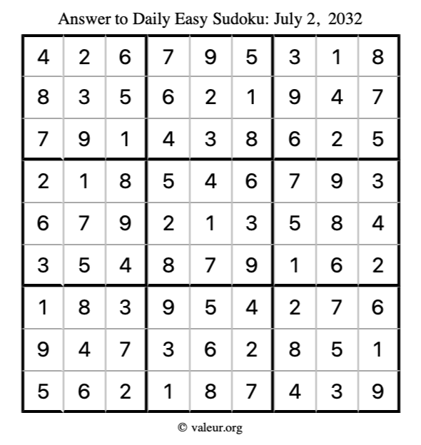 Answer to easy sudoku July 2, 2032