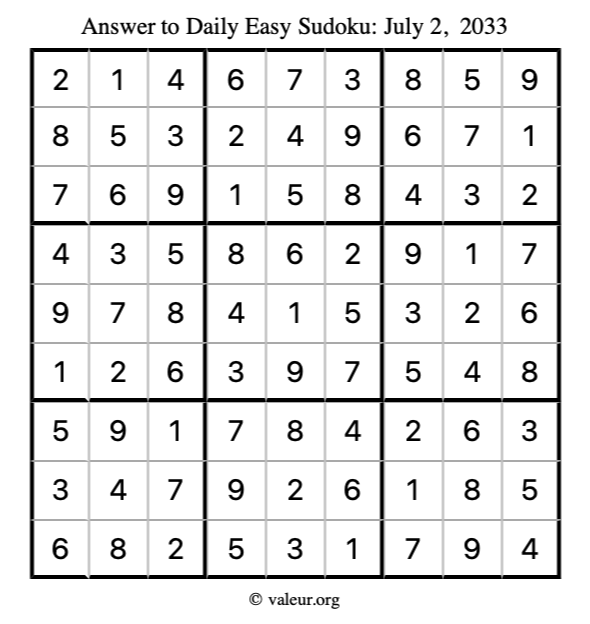 Answer to easy sudoku July 2, 2033