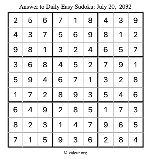 Answer to easy sudoku July 20, 2032