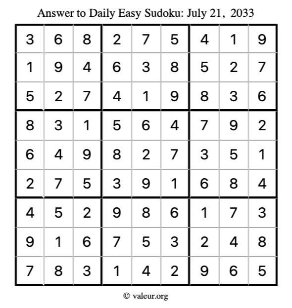 Answer to easy sudoku July 21, 2033