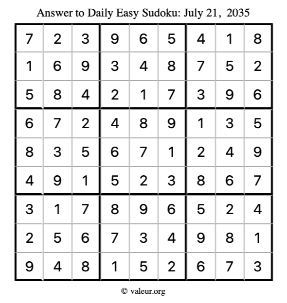 Answer to easy sudoku July 21, 2035
