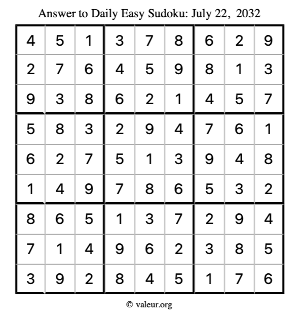 Answer to easy sudoku July 22, 2032