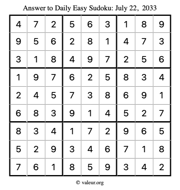 Answer to easy sudoku July 22, 2033
