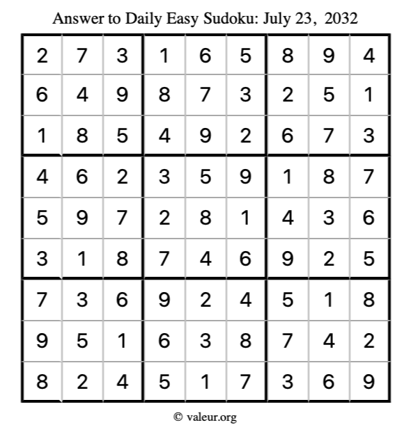 Answer to easy sudoku July 23, 2032