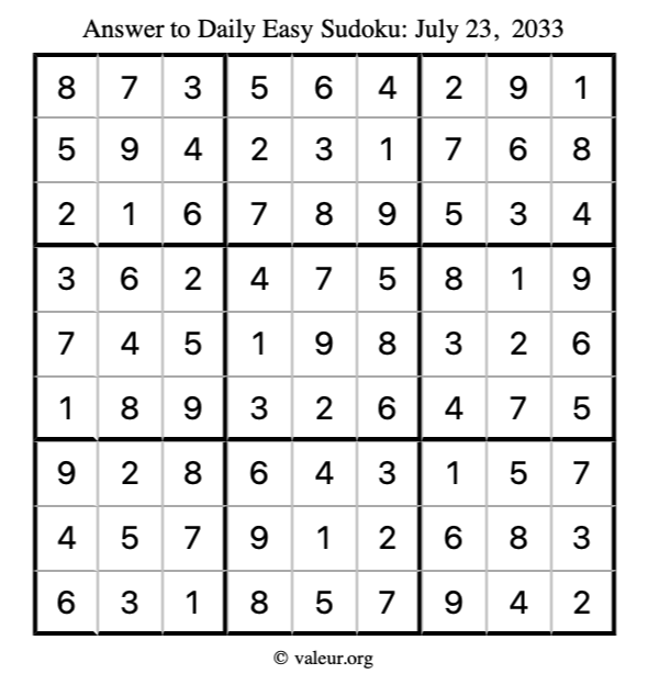 Answer to easy sudoku July 23, 2033