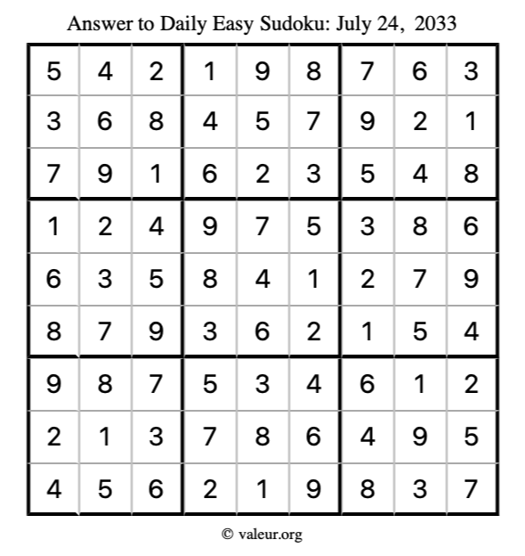 Answer to easy sudoku July 24, 2033