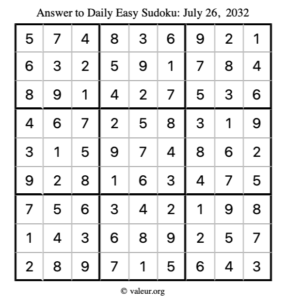Answer to easy sudoku July 26, 2032