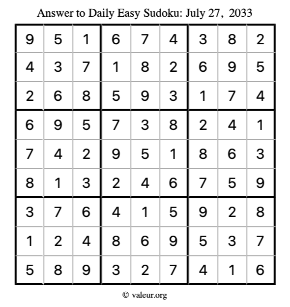 Answer to easy sudoku July 27, 2033