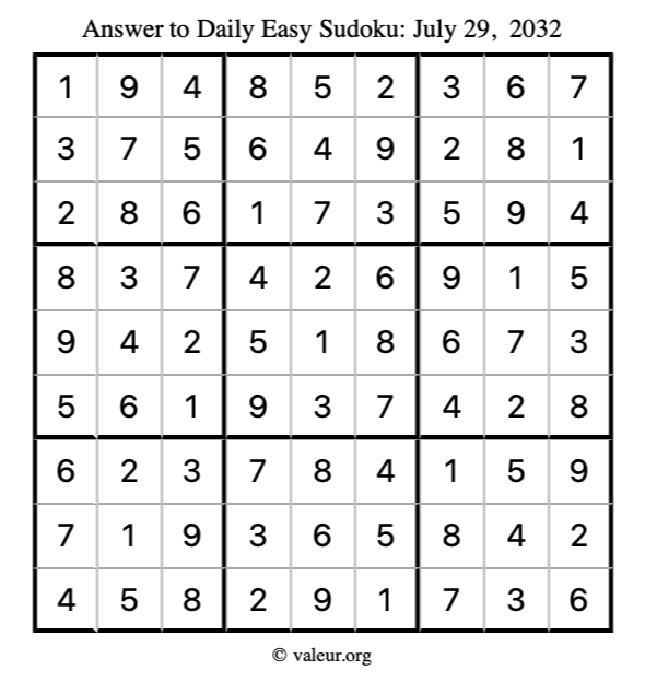Answer to easy sudoku July 29, 2032