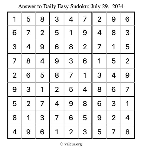 Answer to easy sudoku July 29, 2034
