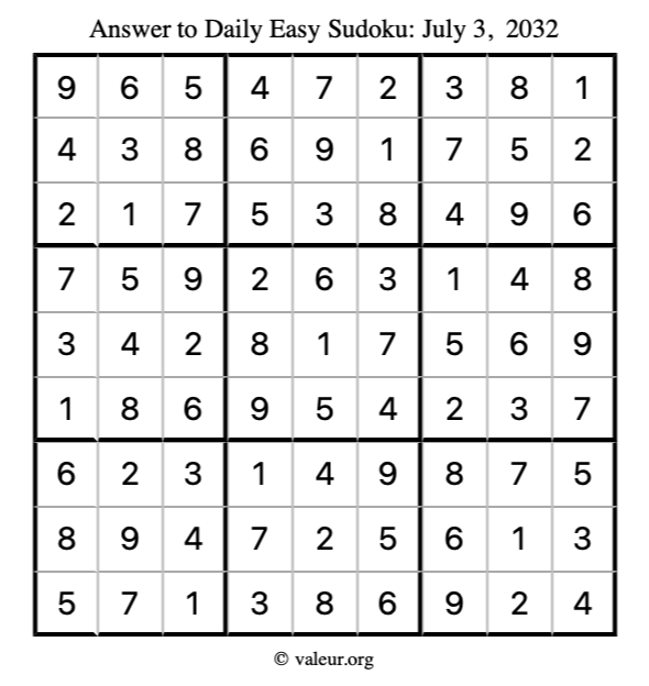 Answer to easy sudoku July 3, 2032