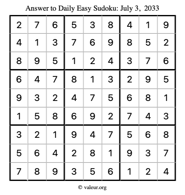Answer to easy sudoku July 3, 2033