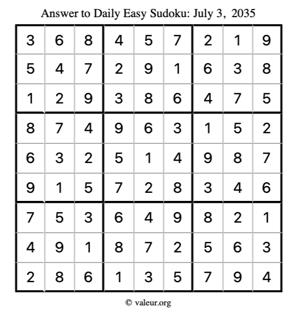 Answer to easy sudoku July 3, 2035