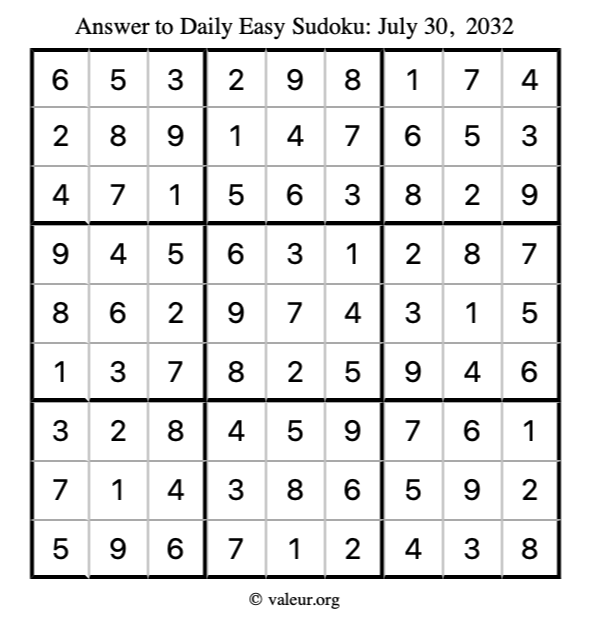 Answer to easy sudoku July 30, 2032